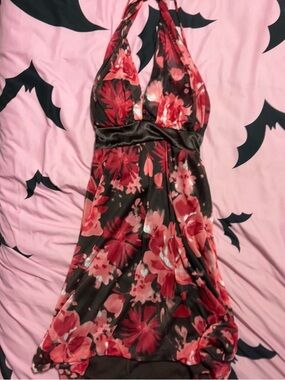 Halter y2k Floral Dress With Back Waist Tie